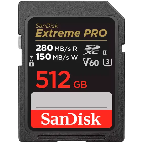 SANDISK Extreme PRO 512GB V60 UHS-II SD cards, 280/150MB/s,V60,C10,UHS-II - SDSDXEP-512G-GN4IN