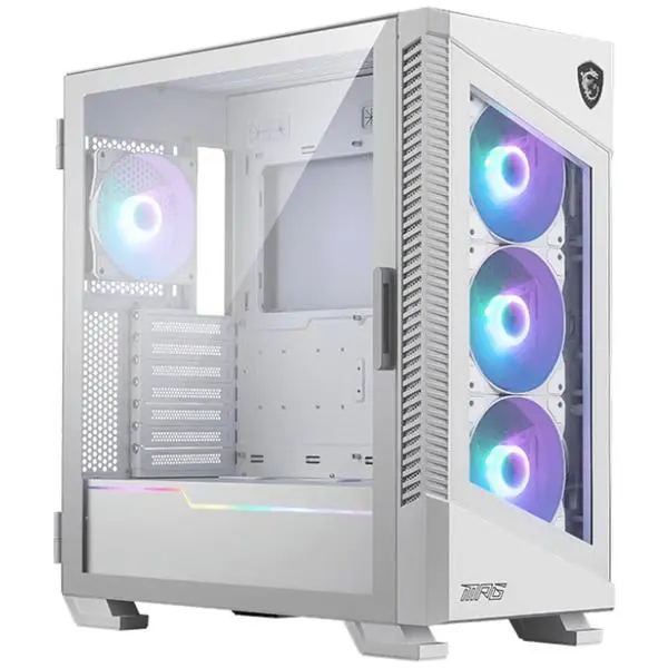Кутия MSI MPG VELOX 100R WHITE, ATX/Micro ATX/Mini-ITX, 1x USB 3.2 Gen 2x2 Type-C, 2x USB 3.2 Gen 1 Type-A, 4x ARGB 120mm вентилатора, с прозорец, бяла, без захранване