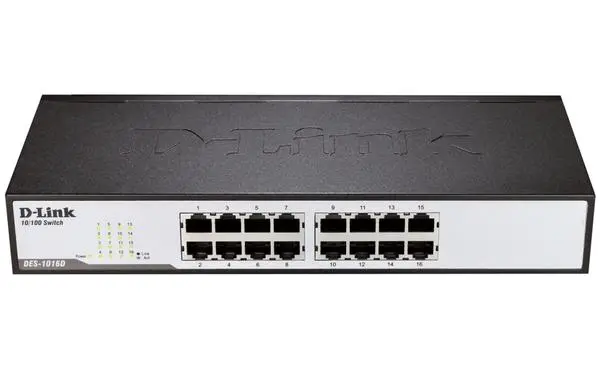 D-Link 16-Port 10/100Mbps Fast Ethernet Unmanaged Switch, rack mountable - DES-1016D