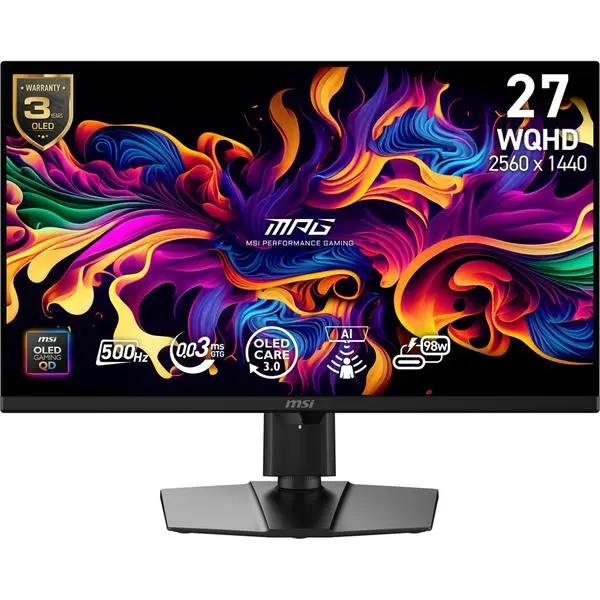 MSI MPG 271QR QD-OLED X50 Gaming Monitor, 26.5", 0.03ms, 500Hz, 2560x1440, G-SYNC, AMD FreeSync Premium Pro - 9S6-3CF49T-001