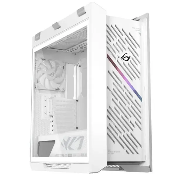 Кутия Asus ROG Strix Helios II, EATX/ATX/microATX/Mini-ITX, 2x USB 3.2 Gen 2x2 Type-C, 4x 140mm вентилатора, с прозорец, бяла, без захранване