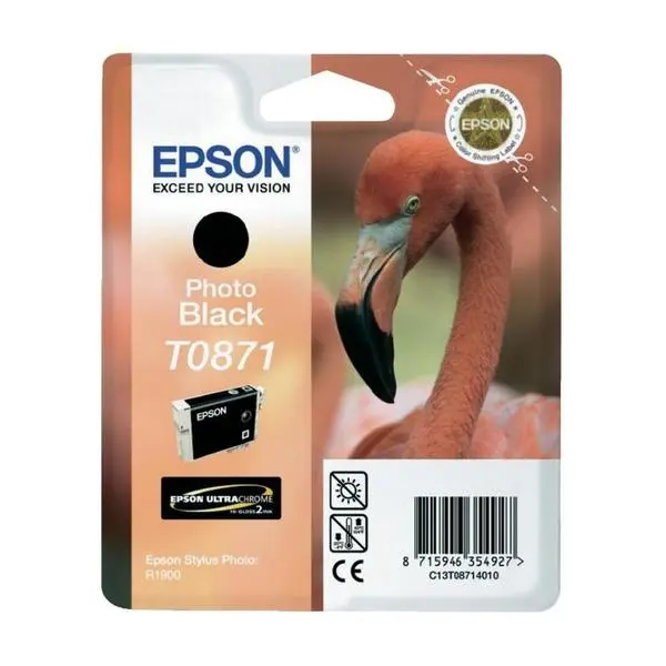 Epson T0871 Photo Black Ink Cartridge - Retail Pack (untagged) for Stylus Photo R1900 - C13T08714010