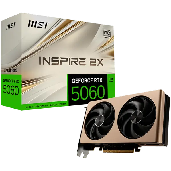 MSI Video Card NVIDIA GeForce RTX 5060 8G INSPIRE 2X OC, 8GB GDDR7, 128-bit, 2535 MHz Boost, 3840 CUDA Cores, PCIe 5.0 (x8), 3x DP 2.1b, HDMI 2.1b, RAY TRACING - RTX_5060_8G_INSPIRE_2X_OC