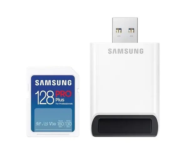 Samsung 128GB SD Card PRO Plus with USB Reader, Class10, Read 180MB/s - Write 130MB/s - MB-SD128SB/WW