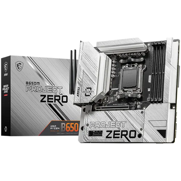 MSI B650M PROJECT ZERO, mATX, Socket AM5, Dual Channel DDR5 7600+(OC)MHz, 1x PCIe x16 slot - B650M_PROJECT_ZERO
