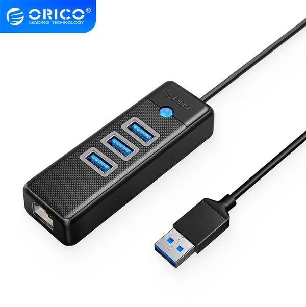 Orico Хъб HUB USB3.0 3 port + LAN 1000M PW3UR-U3-015-BK - PW3UR-U3-015-BK-EP