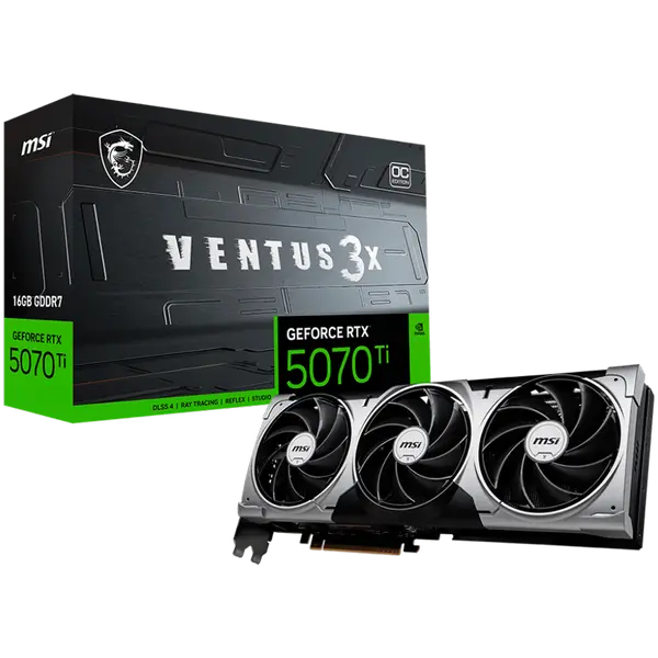 MSI Video Card Nvidia GeForce RTX 5070 Ti 16G VENTUS 3X OC (16GB GDDR7/256bit, PCI-E Gen5, 3x DP 2.1, 1x HDMI 2.1, 1x 16-pin Power Connector, Retail) - RTX_5070_TI_16G_VENTUS_3X_OC