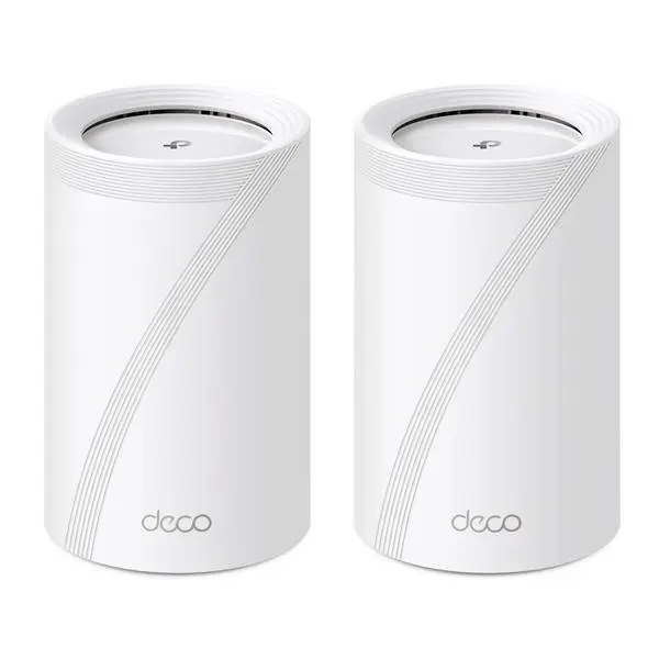 Безжична Mesh Wi-fi система TP-Link Deco BE65(2 pack), 9214Mbps, 2.4GHz (574 Mbps)/ 5GHz (2880Mbps)/ 6GHz (5760Mbps), Wireless BE, 4x 10/100/1000/2500 Mbps RJ45, 1x USB-A 3.0, 4 вътрешни антени