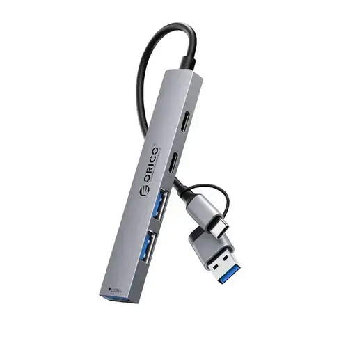 Orico Хъб HUB USB-C 5 port USB3.0 x 1, USB2.0 x 2, USB-C x 2, Aluminium YSA4-U2-GY - YSA4-U2-GY-BP