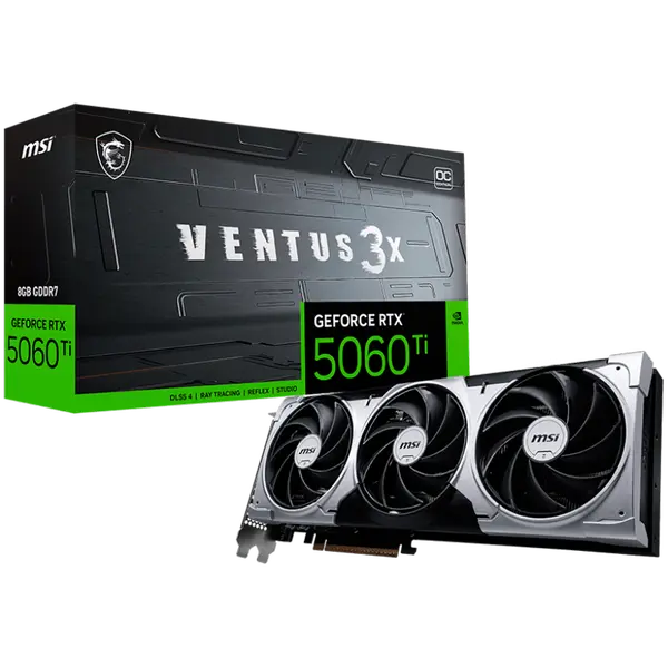 MSI Video Card NVIDIA GeForce RTX 5060 Ti 8G VENTUS 3X OC, 8GB GDDR7, 128-bit, 2617 MHz Boost, 4608 CUDA Cores, PCIe 5.0 (x8), 3x DP 2.1b, HDMI 2.1b, RAY TRACING - RTX_5060_TI_8G_VENTUS_3X_OC