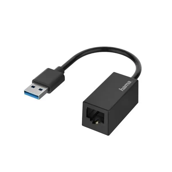 Мрежов адаптер HAMA, USB-A мъжко - RJ-45 женско, Gigabit, Черен