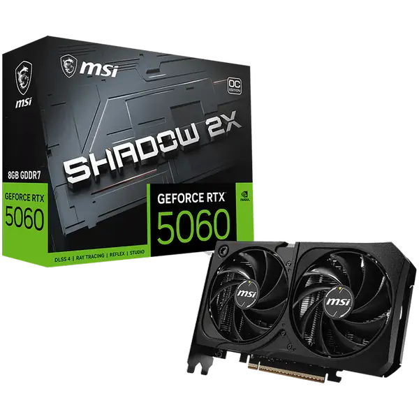 MSI Video Card NVIDIA GeForce RTX 5060 8G SHADOW 2X OC MAX, 8GB GDDR7, 128-bit, 2535 MHz Boost, 3840 CUDA Cores, PCIe 5.0 (x8), 3x DP 2.1b, HDMI 2.1b, RAY TRACING - RTX_5060_8G_SHADOW_2X_OC_MAX