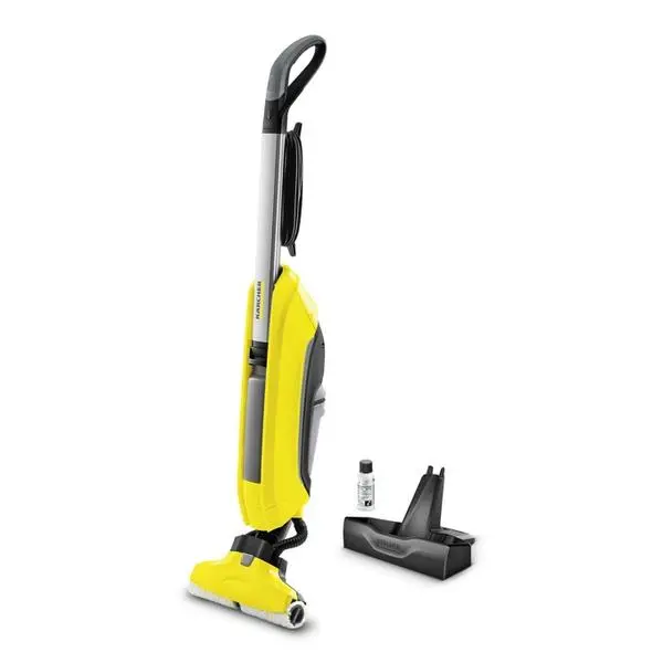 Прахосмукачка Karcher FC 5, вертикална, 460 W, 6 л. общ капацитет на контейнерите, 2 резервоара, микрофибърни валяци, автоматично изсмукване на мръсотията от валяците, функция 2-в-1, жълта