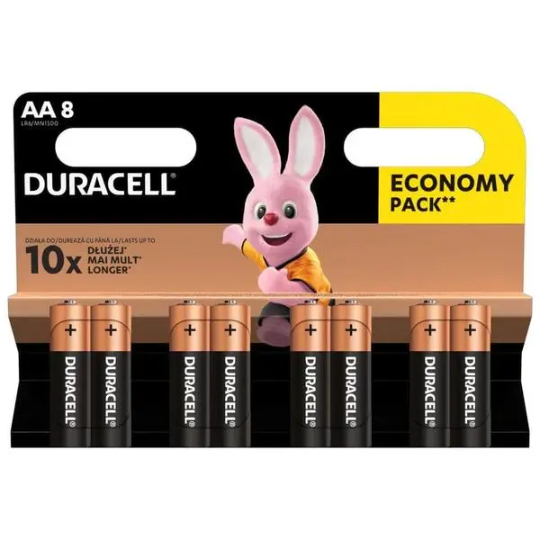 Батерии алкални Duracell LR6/MN1500(DBAALR6), АА, 1.5 V, 8 бр. в опаковка
