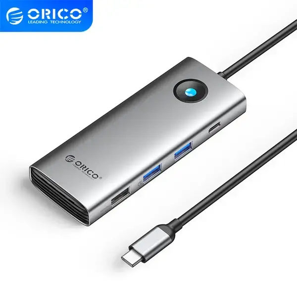 Orico Докинг станция Type-C Docking Station Power Distribution 100W HDMI, Type-C x 1, USB3.0 x 2, USB 2.0 x 1, LAN 1000Mbps Gigabit, VGA - PW11-8PC-GY-EP