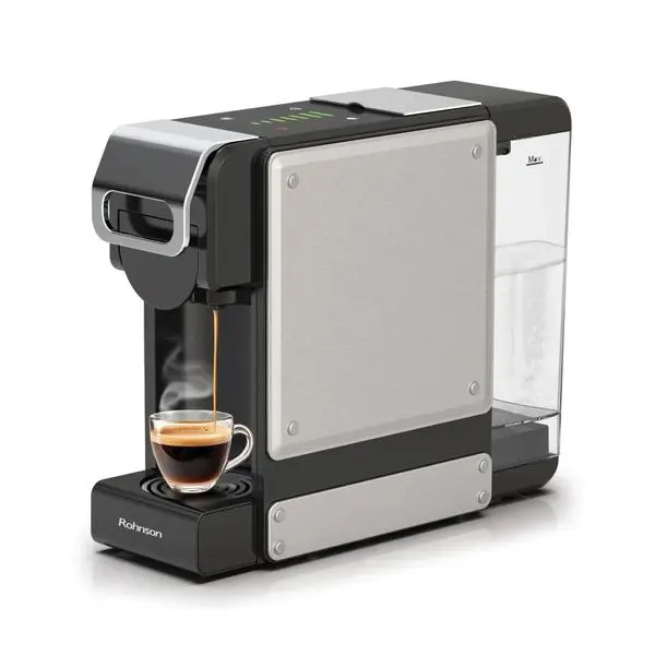 Кафемашина на капсули Rohnson R-98054, 1450W, 19 bar, 1л. капацитет на воден резервоар, автоматична защита от прегряване и свръхналягане, черна