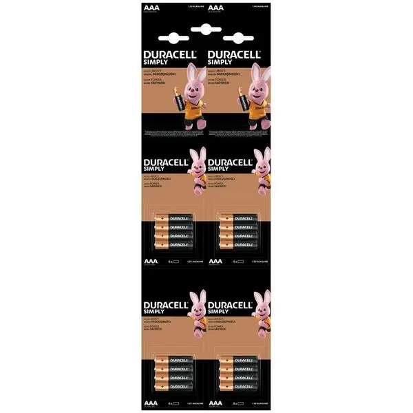 Батерии алкални Duracell LR03/MN2400(DLAAALR03), ААA, 1.5 V, 16(4x4) бр. в опаковка