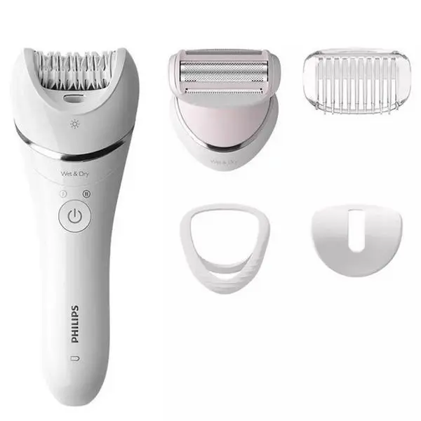 Епилатор Philips BRE710/00, работа на батерия, 2 скорости, до 40 минути време на работа, до 40 минути време на работа, 5 принадлежности, бял