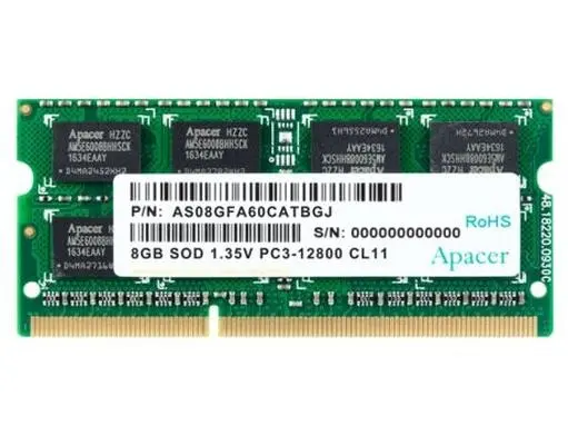 Apacer 8GB Notebook Memory - DDR3 SODIMM 204pin Low Voltage 1.35V PC12800 @ 1600MHz - AS08GFA60CATBGJ
