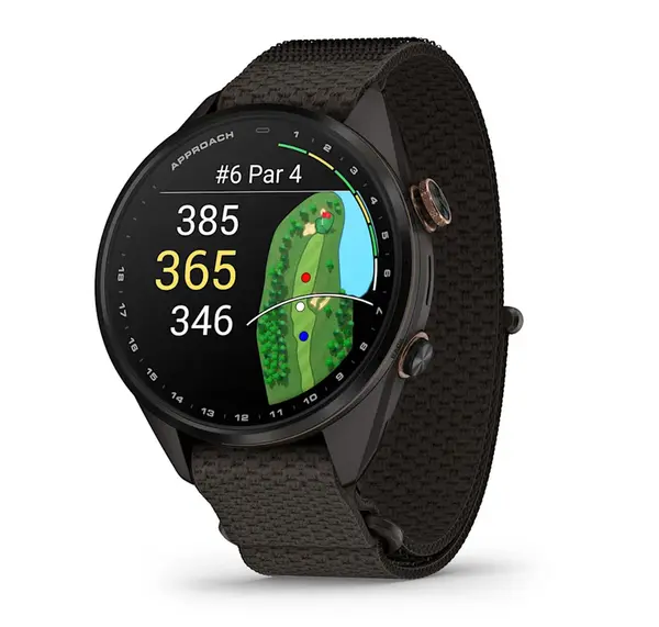 Garmin Approach S72 - 43 мм - Carbon Gray/Heritage Bronze DLC Titanium Bezel с Pebble Grey ComfortFit Fabric каишка - 010-04147-02