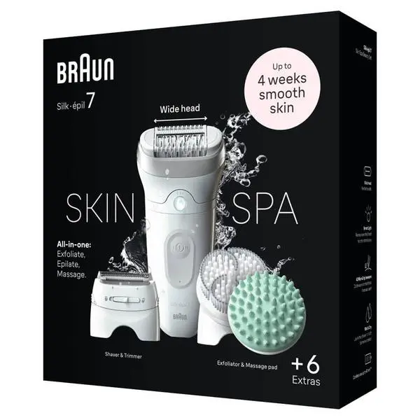 Епилатор Braun Silk-epil 7-081, 2 степени на скорост, 40 броя пинсети, технология SensoSmart, до 40 мин. работа, бял