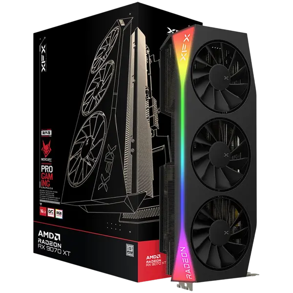 XFX Mercury AMD Radeon RX 9070XT OC Gaming Edition with RGB 16GB GDDR6, HDMI 3xDP - RX-97TRGBBB9
