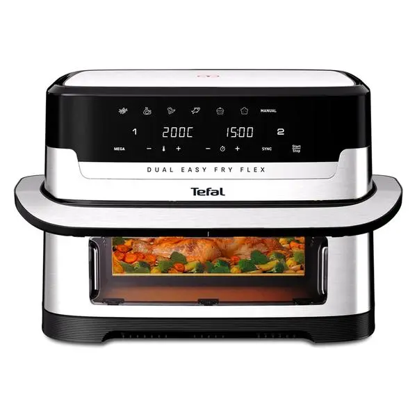 Tefal EY922DE0 Easy Fry DUAL FLEX, stainless steel, 9L (2.5kg), 2700W, automatic programs (7), adjustable temp, manual mode - EY922DE0