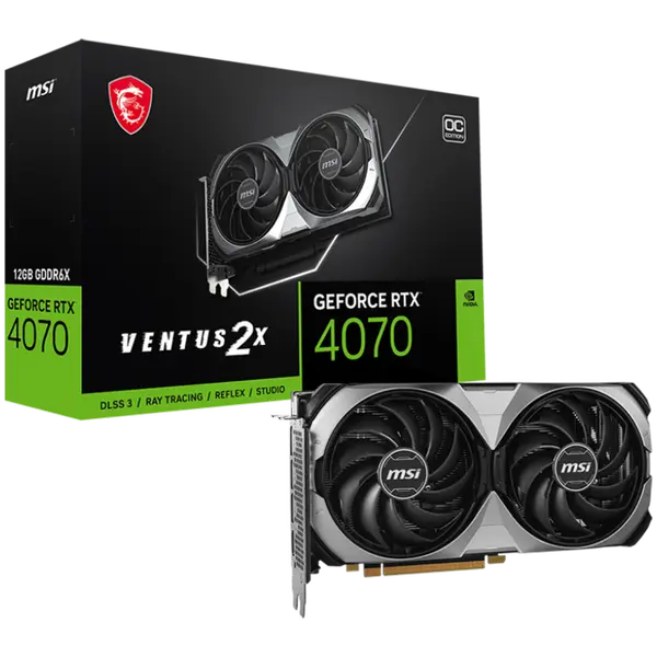 MSI Video Card Nvidia GeForce RTX 4070 VENTUS 2X E 12G OC, 12GB GDDR6X, 192bit, Effective Memory Clock: 21000MHz, Boost: 2505 MHz, 5888 CUDA Cores, PCIe 4.0 - RTX_4070_VENTUS_2X_E_12G_OC