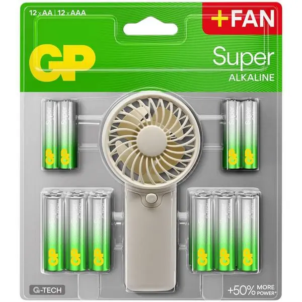 GP SUMMER PACK Алкални батерии  Super AA x 12 бр. + Super AAA x 12 бр. + Fan/ Вентилатор/  GP BATTERIES - GP-BA-15A-24A-FANWETA21